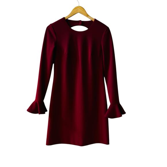 Calvin Klein Burgundy Long Bell Sleeve Open Back Dress Size 4 - Picture 1 of 6